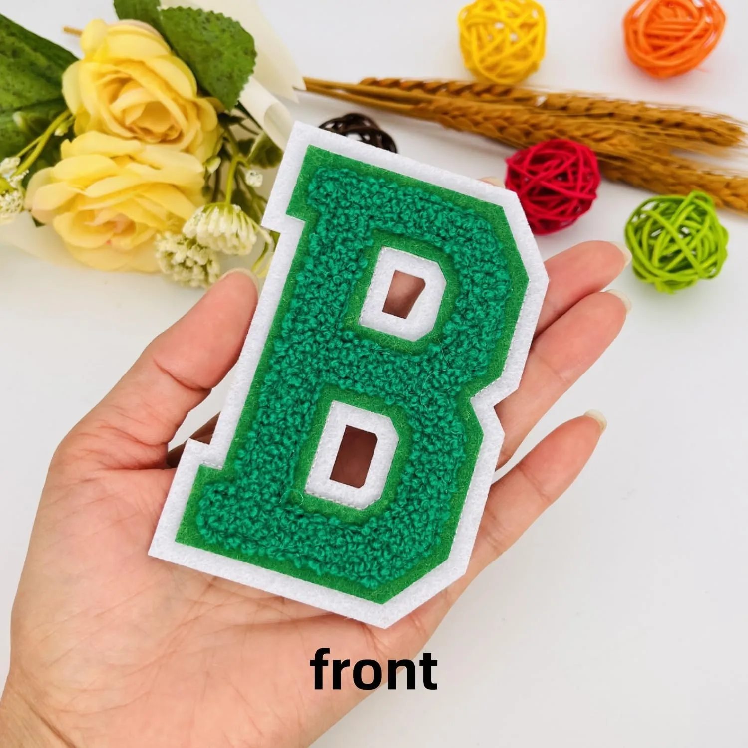 1 PCS 4.0" Green Chenille Letter Patches, Iron on Patches for Hats Clothes Bags Backpacks Jeans, Initial Large Varsity Letters,DIY Accessories (Letter B)
