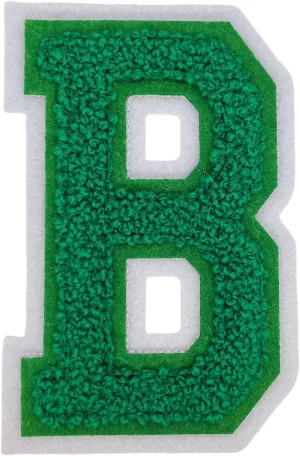 1 PCS 4.0" Green Chenille Letter Patches, Iron on Patches for Hats Clothes Bags Backpacks Jeans, Initial Large Varsity Letters,DIY Accessories (Letter B)