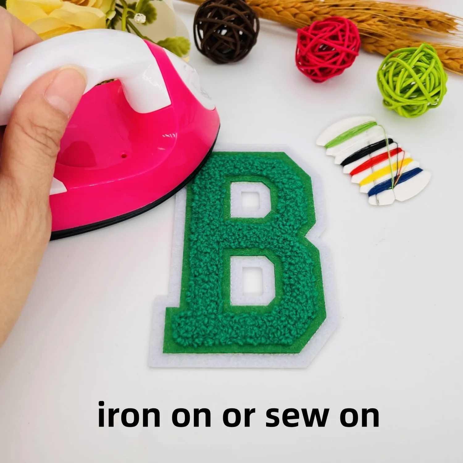1 PCS 4.0" Green Chenille Letter Patches, Iron on Patches for Hats Clothes Bags Backpacks Jeans, Initial Large Varsity Letters,DIY Accessories (Letter B)