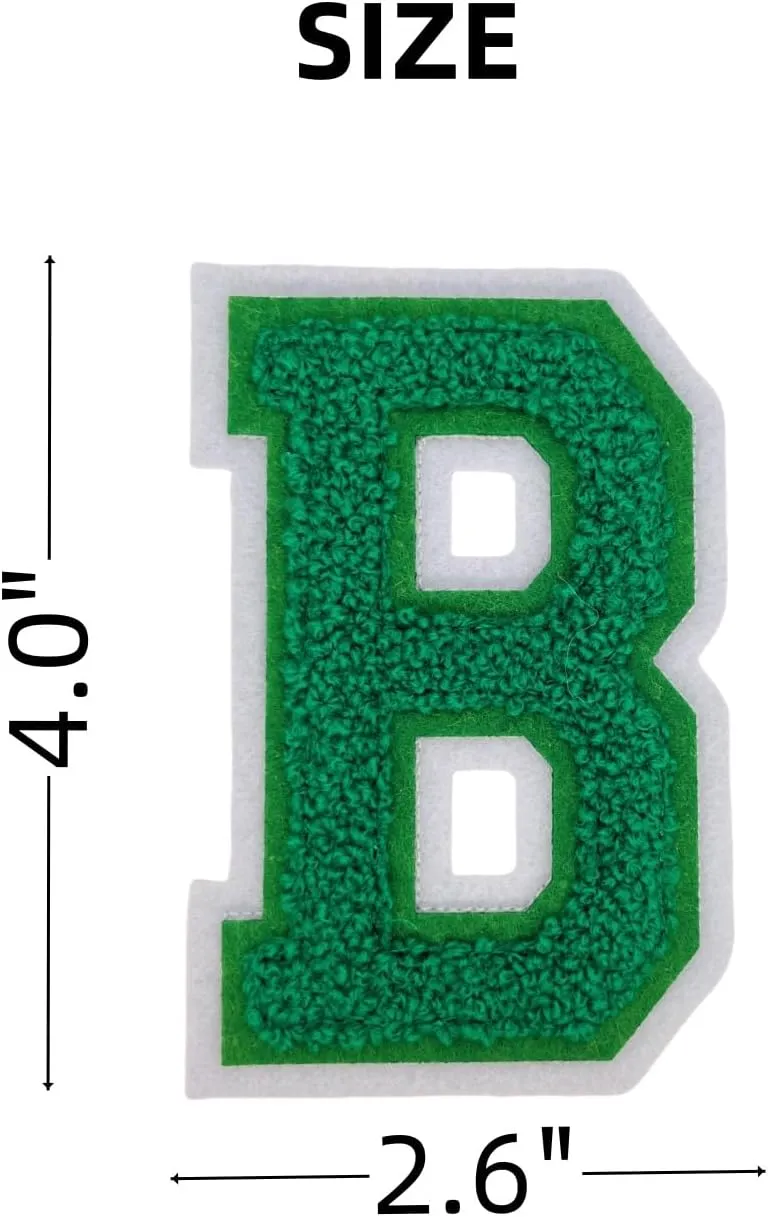 1 PCS 4.0" Green Chenille Letter Patches, Iron on Patches for Hats Clothes Bags Backpacks Jeans, Initial Large Varsity Letters,DIY Accessories (Letter B)