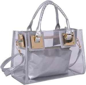 2-Pcs Handbags Women Clear Purse Jelly Small Tote Bag Transparent Satchel Bags Beach Crossbody Shoulder Bag Zip Wallet