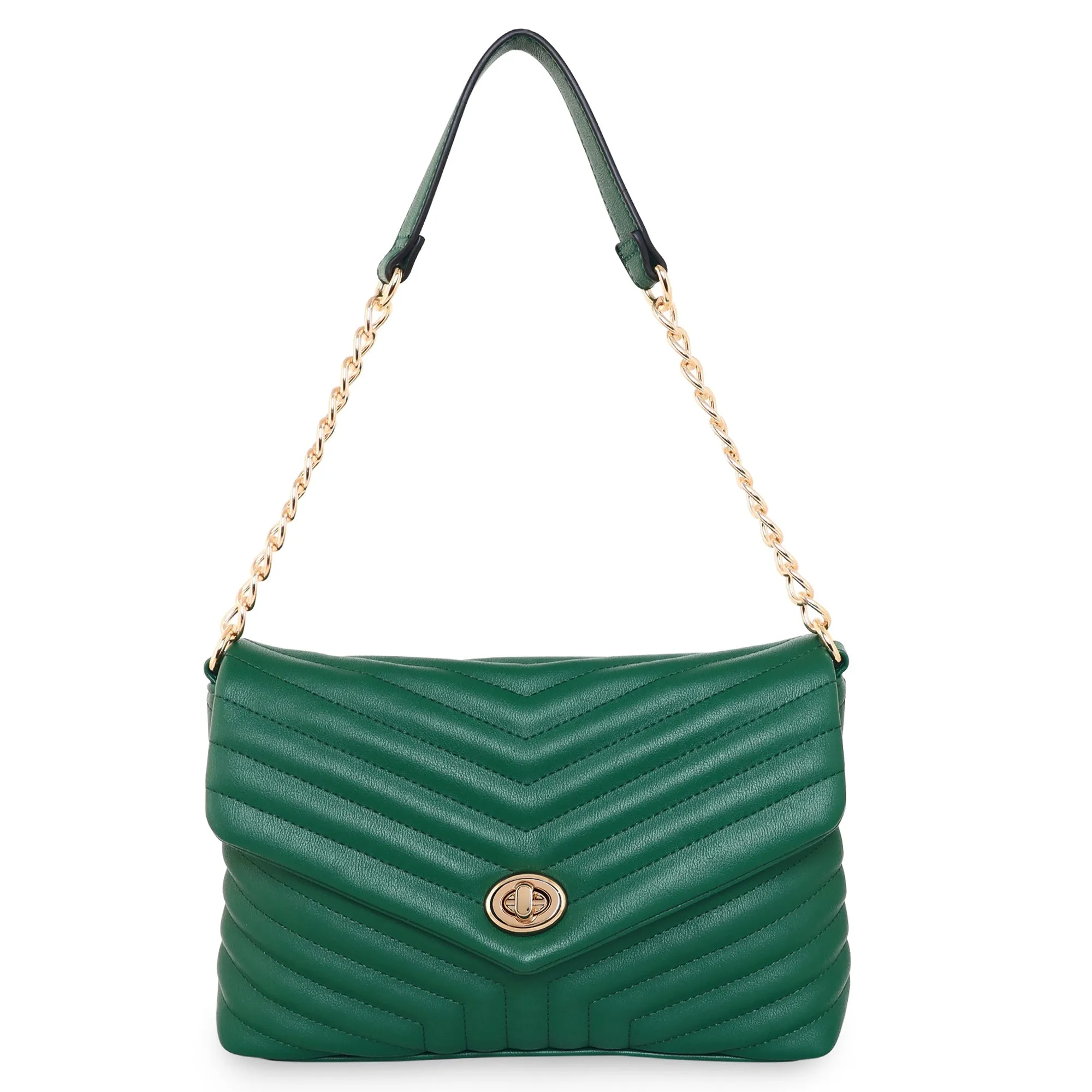 Accessorize London Women's Faux Leather Green Katie Quilted Chain Shoulder Bag