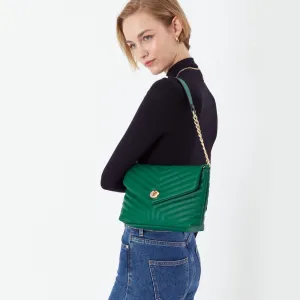 Accessorize London Women's Faux Leather Green Katie Quilted Chain Shoulder Bag