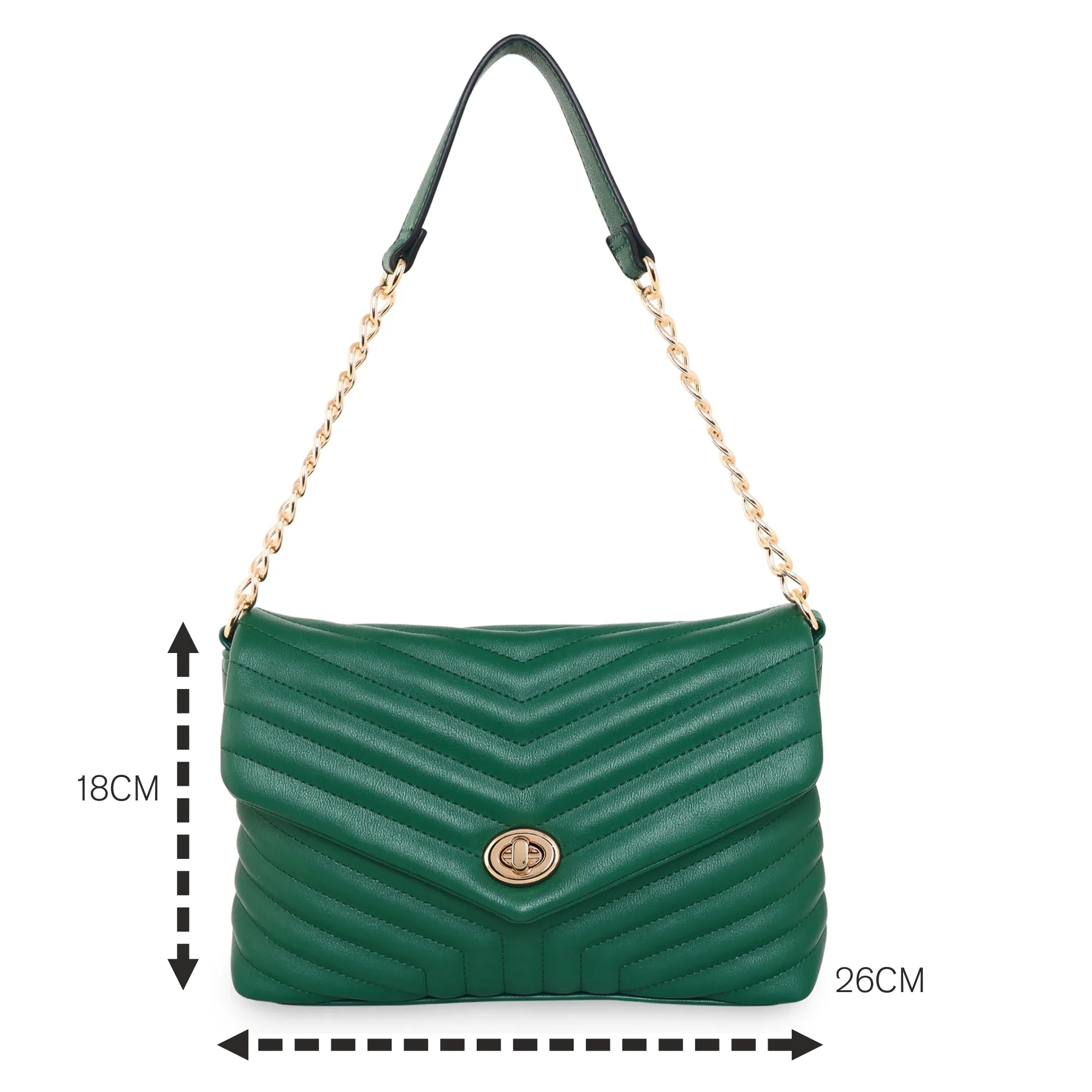 Accessorize London Women's Faux Leather Green Katie Quilted Chain Shoulder Bag