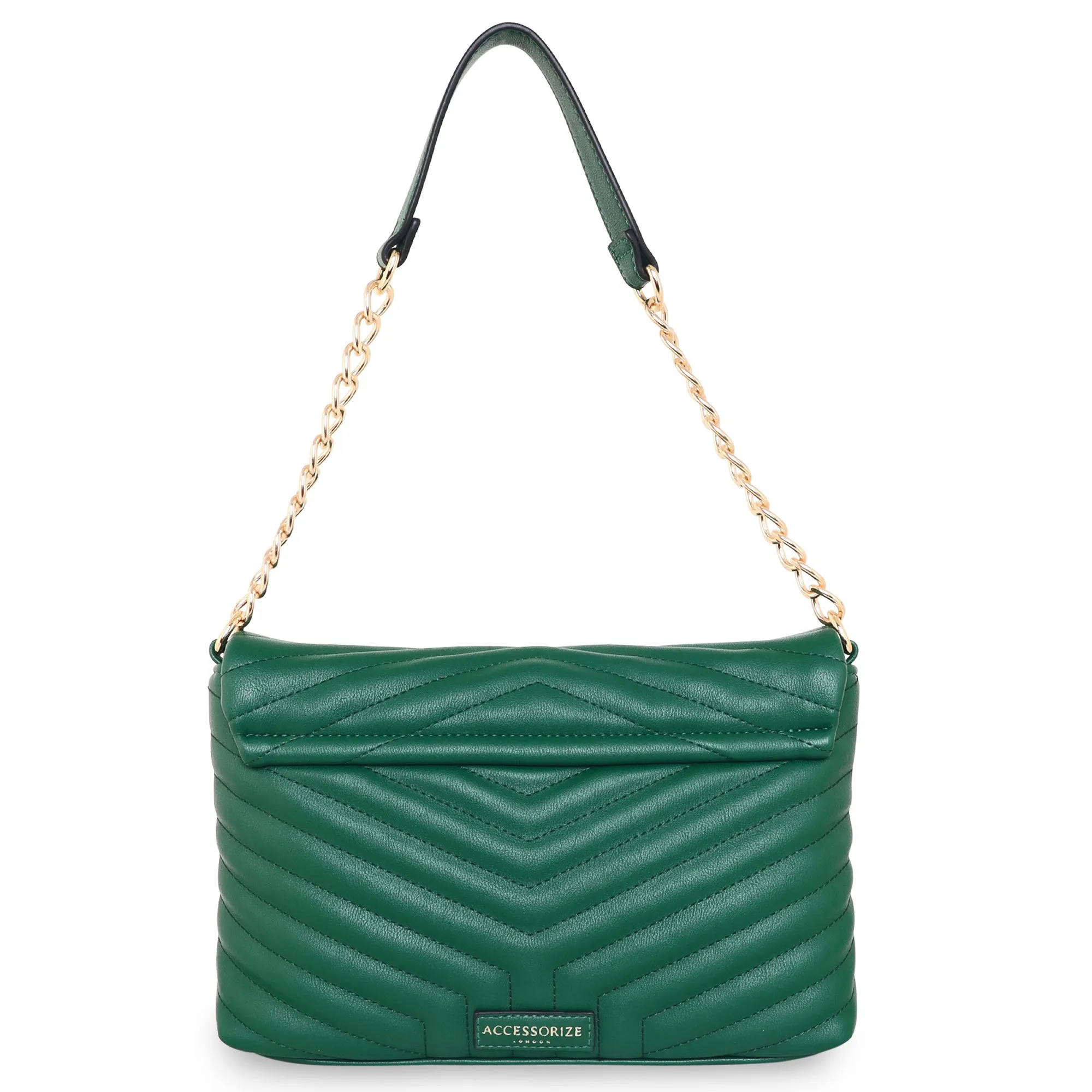 Accessorize London Women's Faux Leather Green Katie Quilted Chain Shoulder Bag