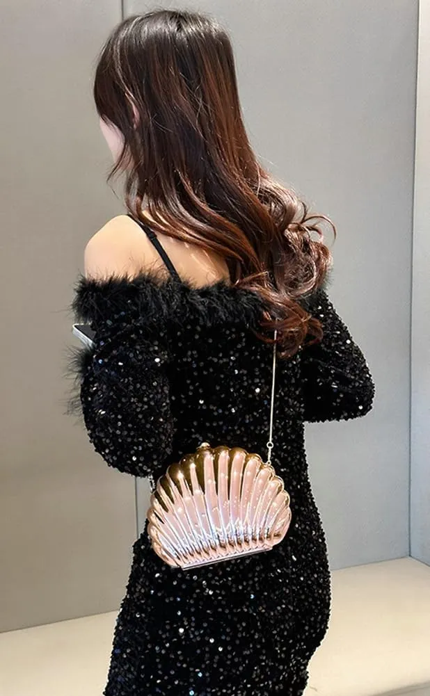 Acrylic Seashell Clutch Purse for Women Summer Beach Evening Bag Glitter Crossbody Shoulder Handbag for Wedding Prom Party