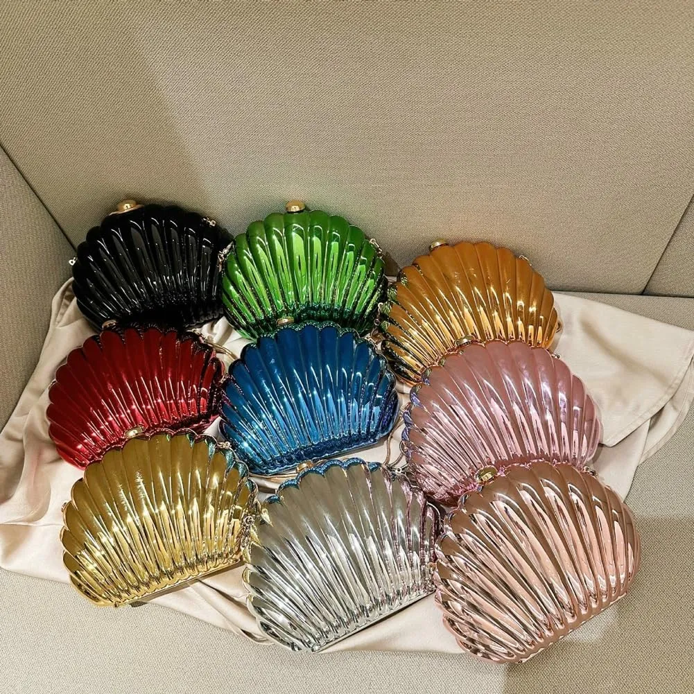 Acrylic Seashell Clutch Purse for Women Summer Beach Evening Bag Glitter Crossbody Shoulder Handbag for Wedding Prom Party