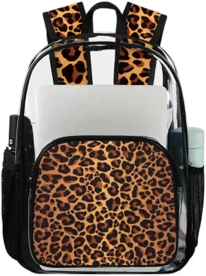 Animal Leopard Skin Print Pattern Clear Backpack Stadium Approved Heavy Duty Transparent Backpack for Women Men Large PVC See Through Bag for Sports Event Concert Festival Work Travel