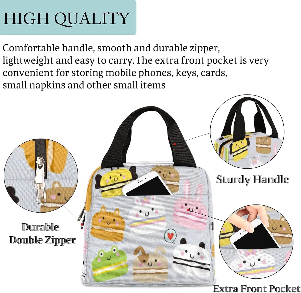 Animal Macarons Insulated Lunch Bag for Women Men Reusable Cooler Lunch Box Bag Large Leakproof Freezable Lunch Tote Bag for Adult Office Work Picnic Beach Camping Travel Gym