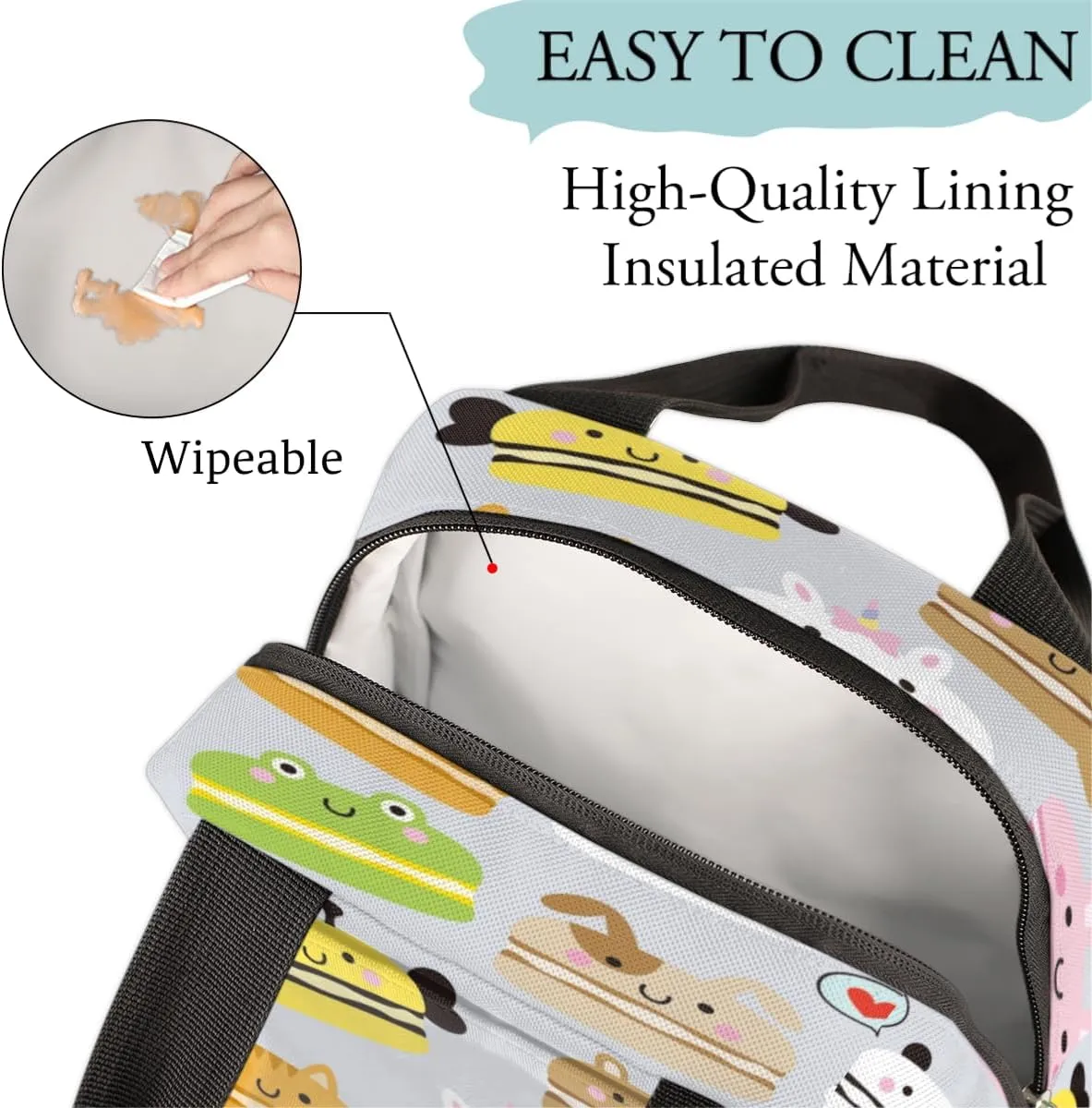 Animal Macarons Insulated Lunch Bag for Women Men Reusable Cooler Lunch Box Bag Large Leakproof Freezable Lunch Tote Bag for Adult Office Work Picnic Beach Camping Travel Gym