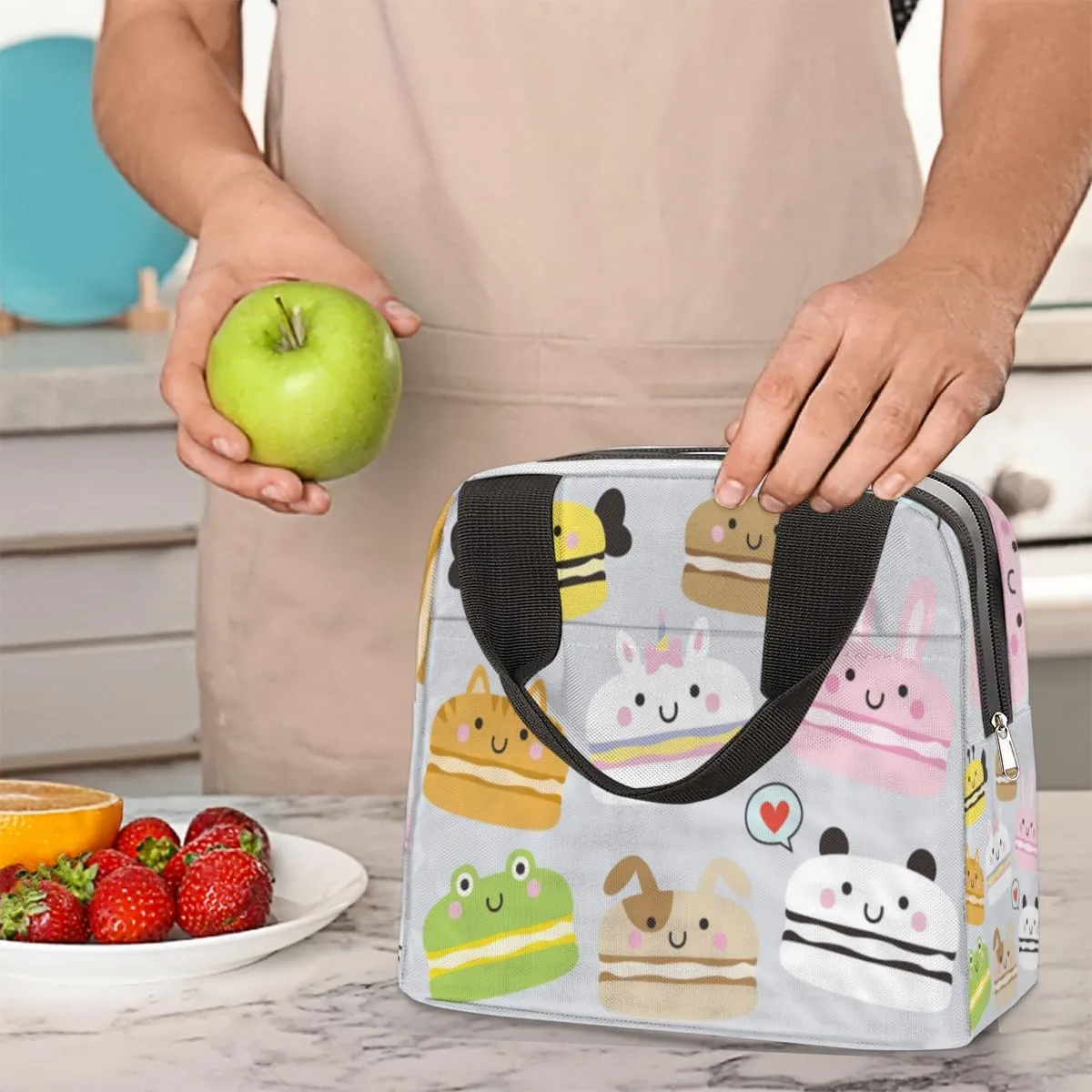 Animal Macarons Insulated Lunch Bag for Women Men Reusable Cooler Lunch Box Bag Large Leakproof Freezable Lunch Tote Bag for Adult Office Work Picnic Beach Camping Travel Gym