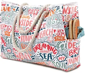 Beach Bags for Women - Large Beach Tote Bag, Women Sandproof Pool Bag for Pool Gym Grocery Travel