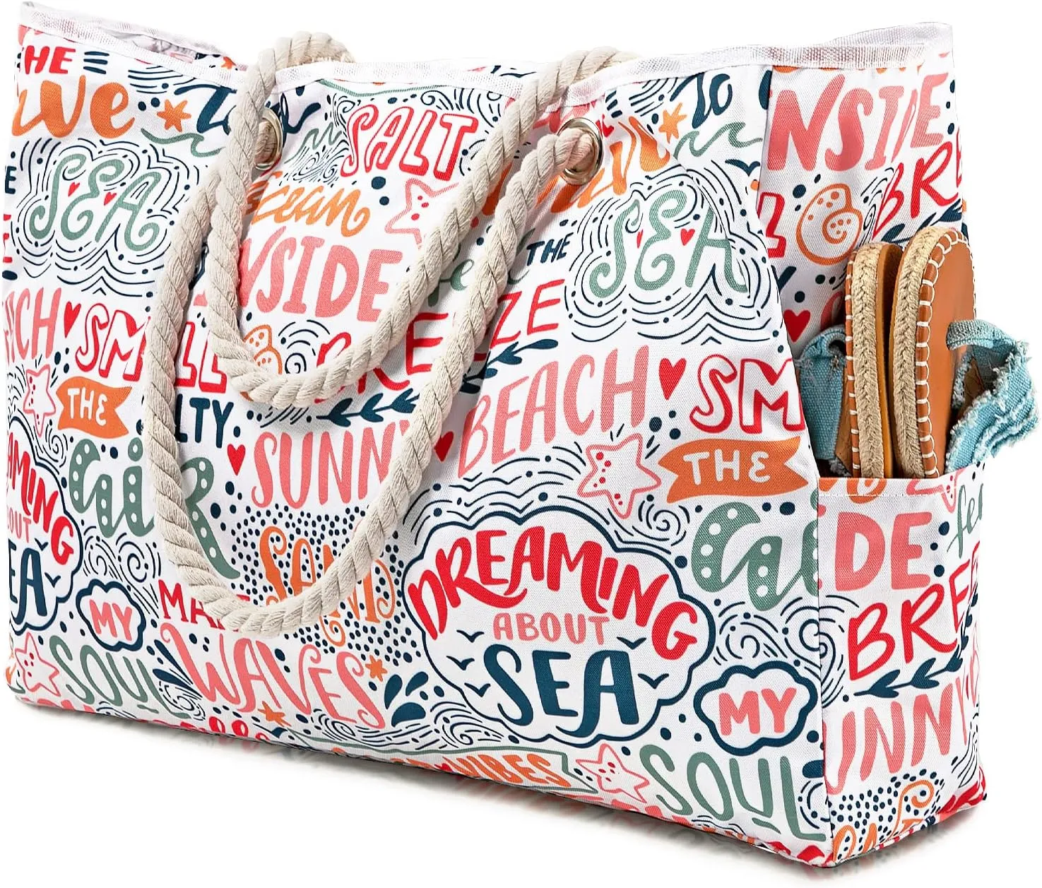 Beach Bags for Women - Large Beach Tote Bag, Women Sandproof Pool Bag for Pool Gym Grocery Travel