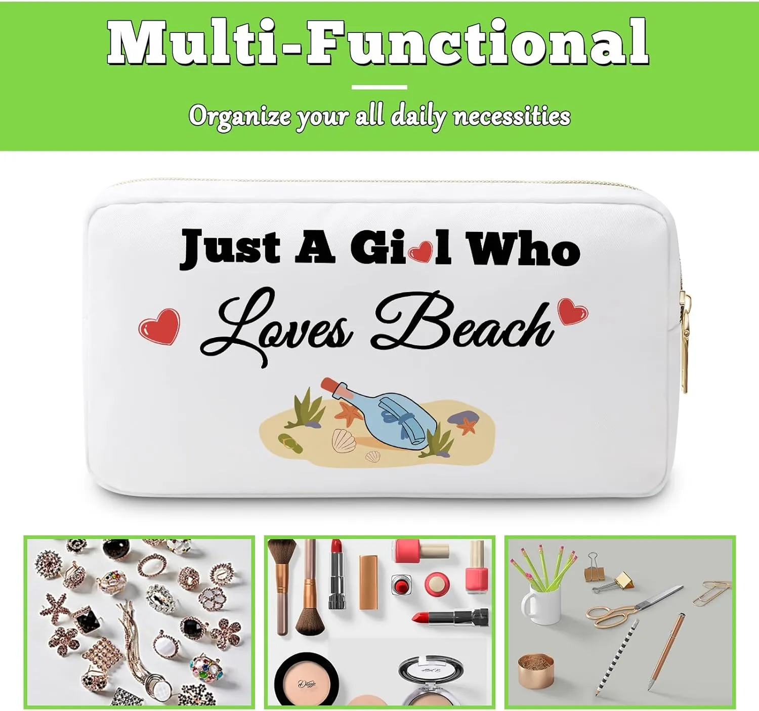 Beach Trip Makeup Bag Beach Lover Gifts for Women Vacation Themed Cosmetic Bag Bachelorette Getaway Gifts for Travel Lovers Friendship Present Graduation Christmas Birthday Present Travel Pouch