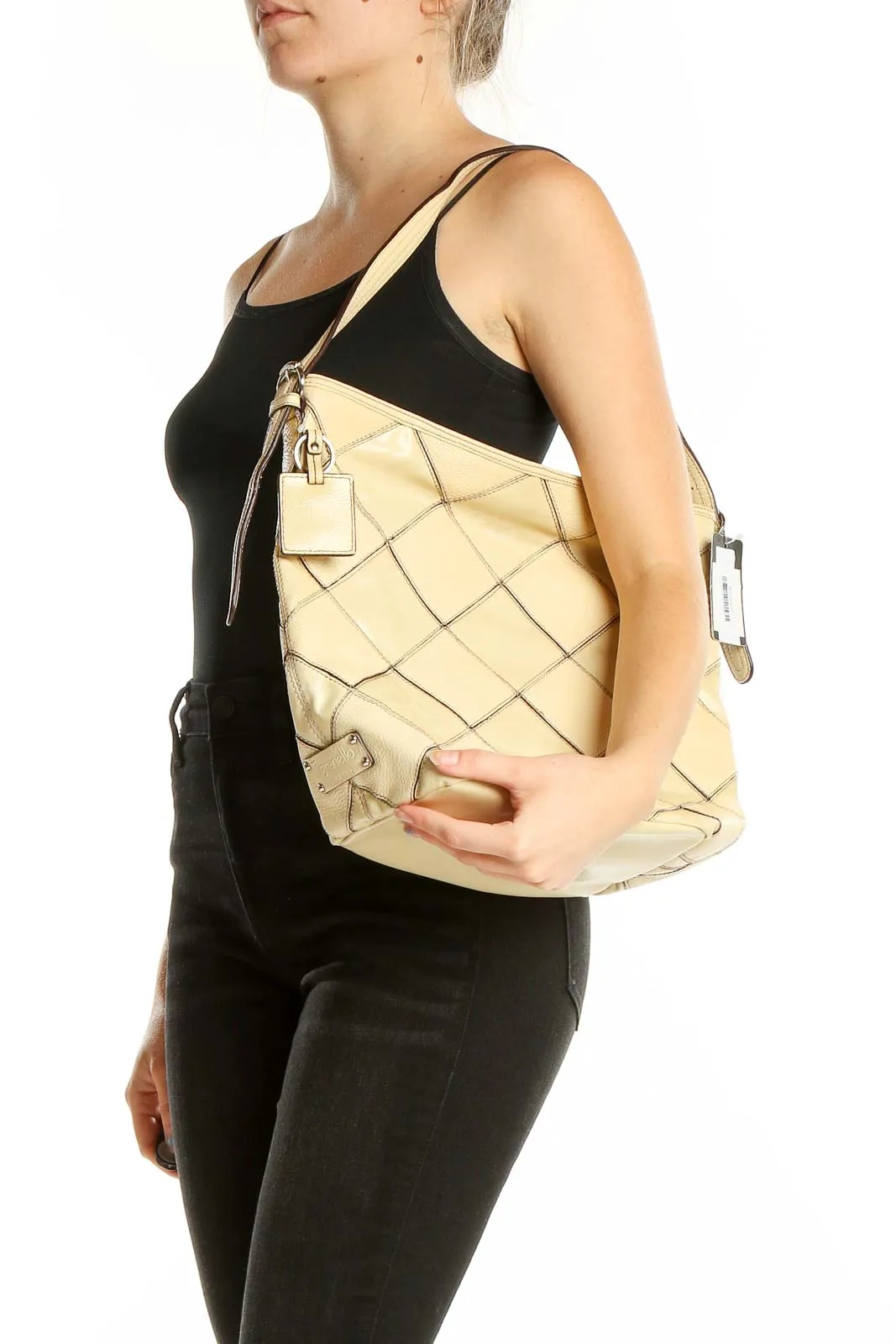 Beige Quilted Leather Hobo Bag