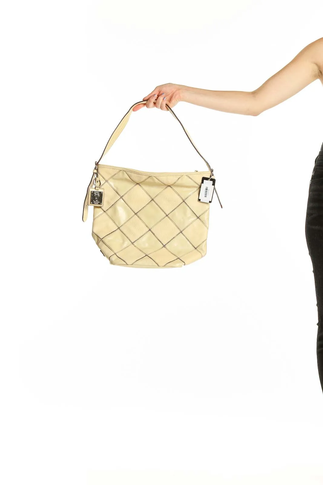 Beige Quilted Leather Hobo Bag