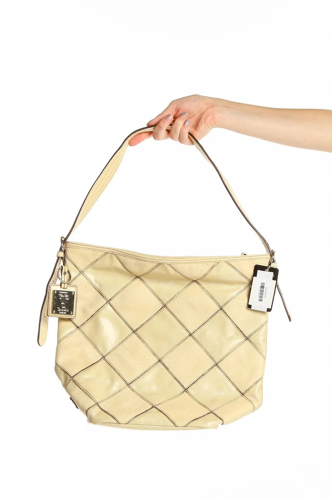 Beige Quilted Leather Hobo Bag