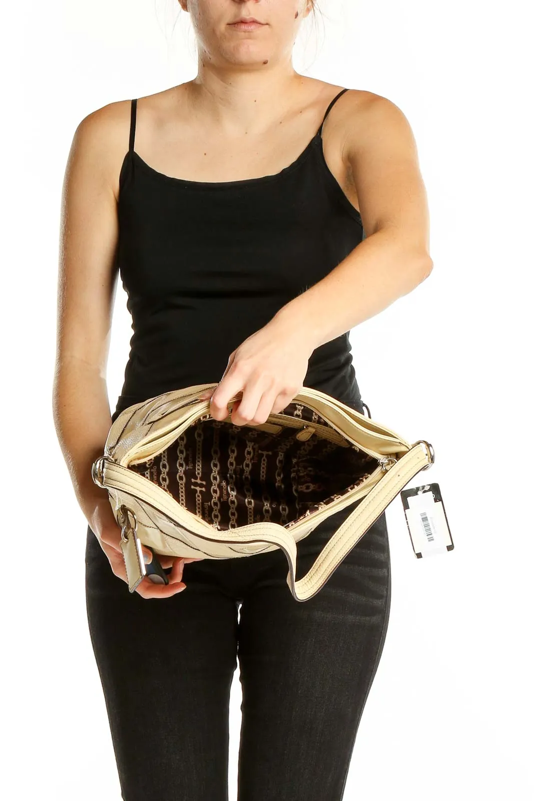 Beige Quilted Leather Hobo Bag