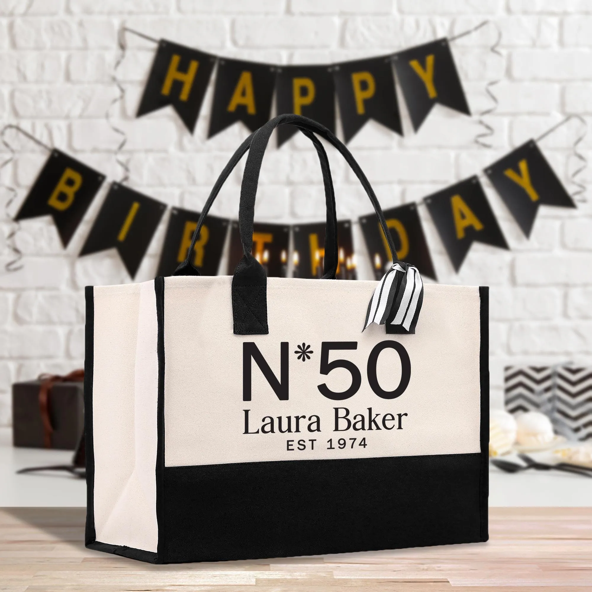 Birthday Celebration Personalized Gift Canvas Tote Bag with Name and State 40th 50th Tote Bag for Her Custom Birthday Gift (BDT1027)