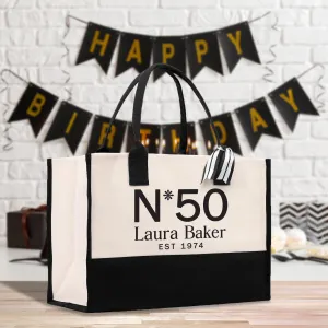 Birthday Celebration Personalized Gift Canvas Tote Bag with Name and State 40th 50th Tote Bag for Her Custom Birthday Gift (BDT1027)