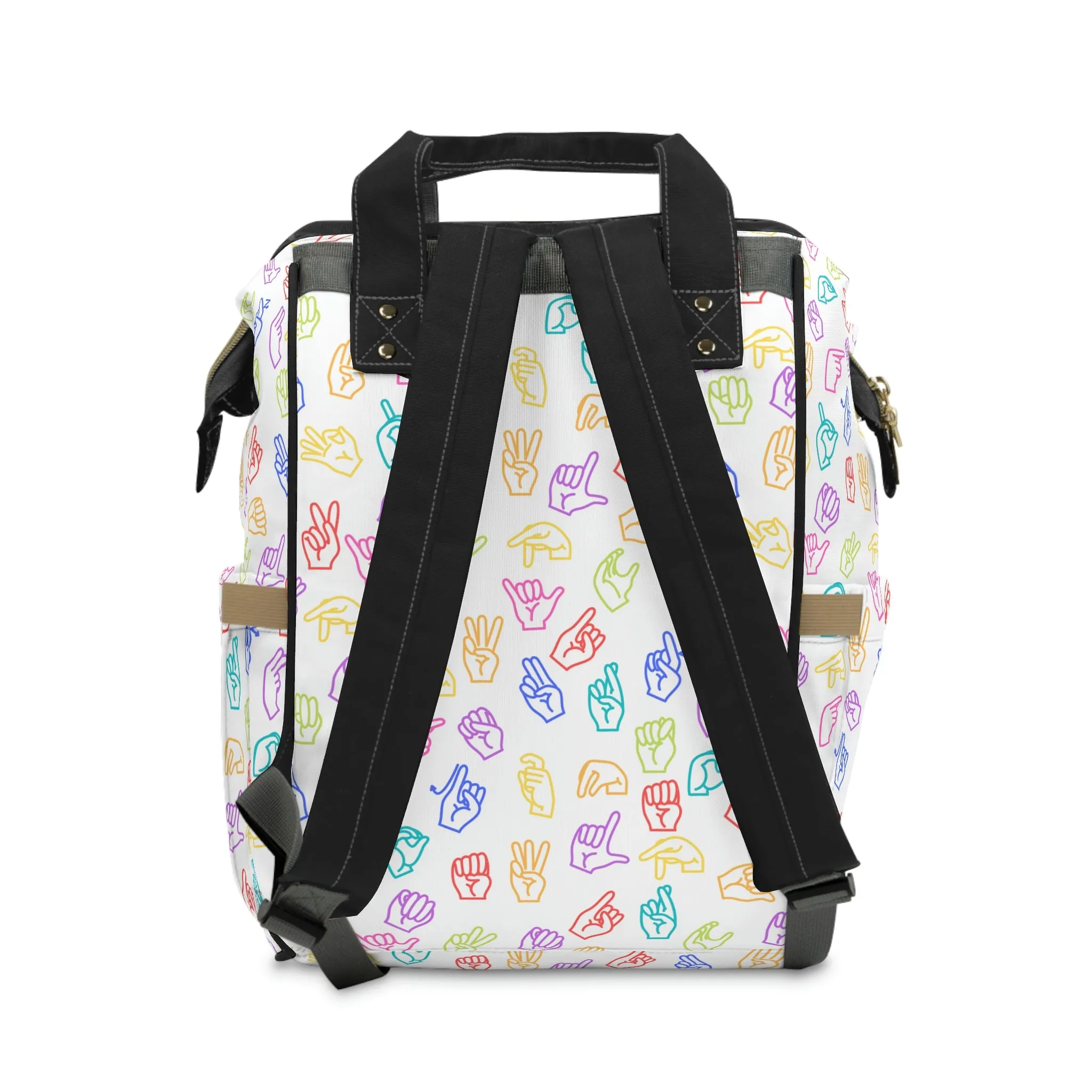 Bright Rainbow on White ASL Backpack
