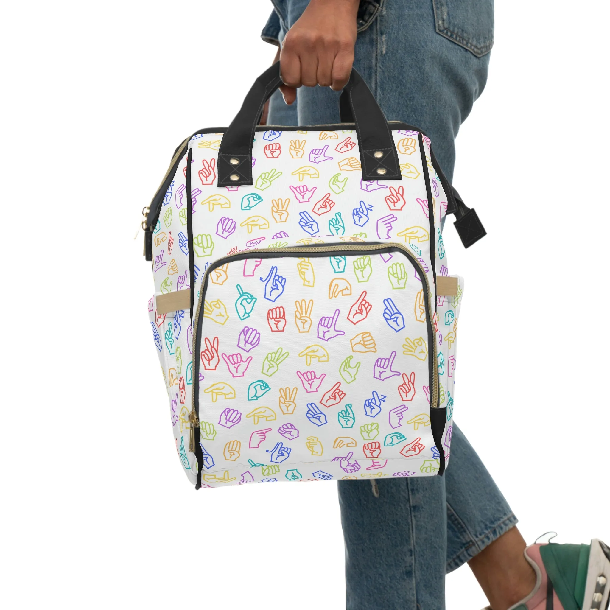 Bright Rainbow on White ASL Backpack