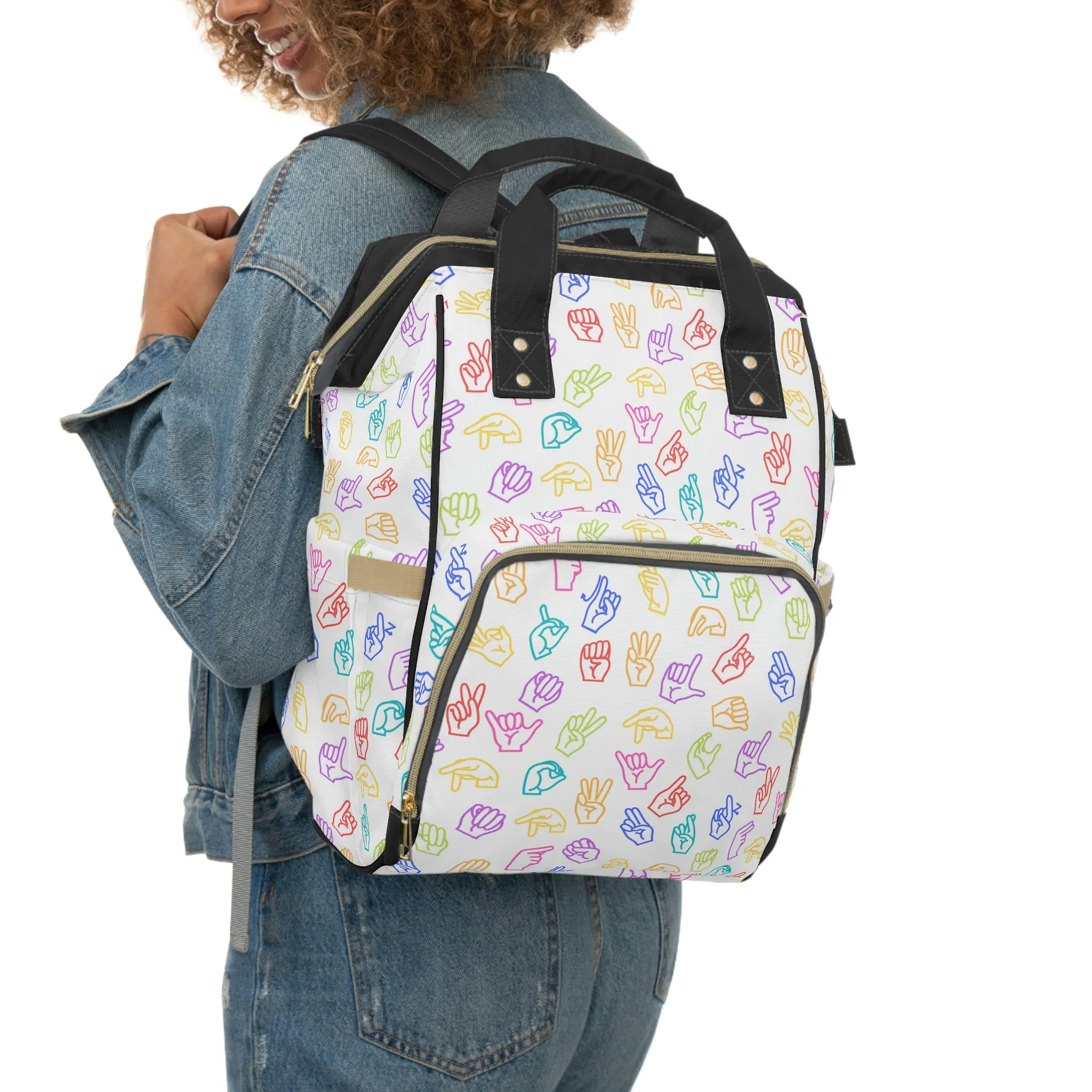 Bright Rainbow on White ASL Backpack