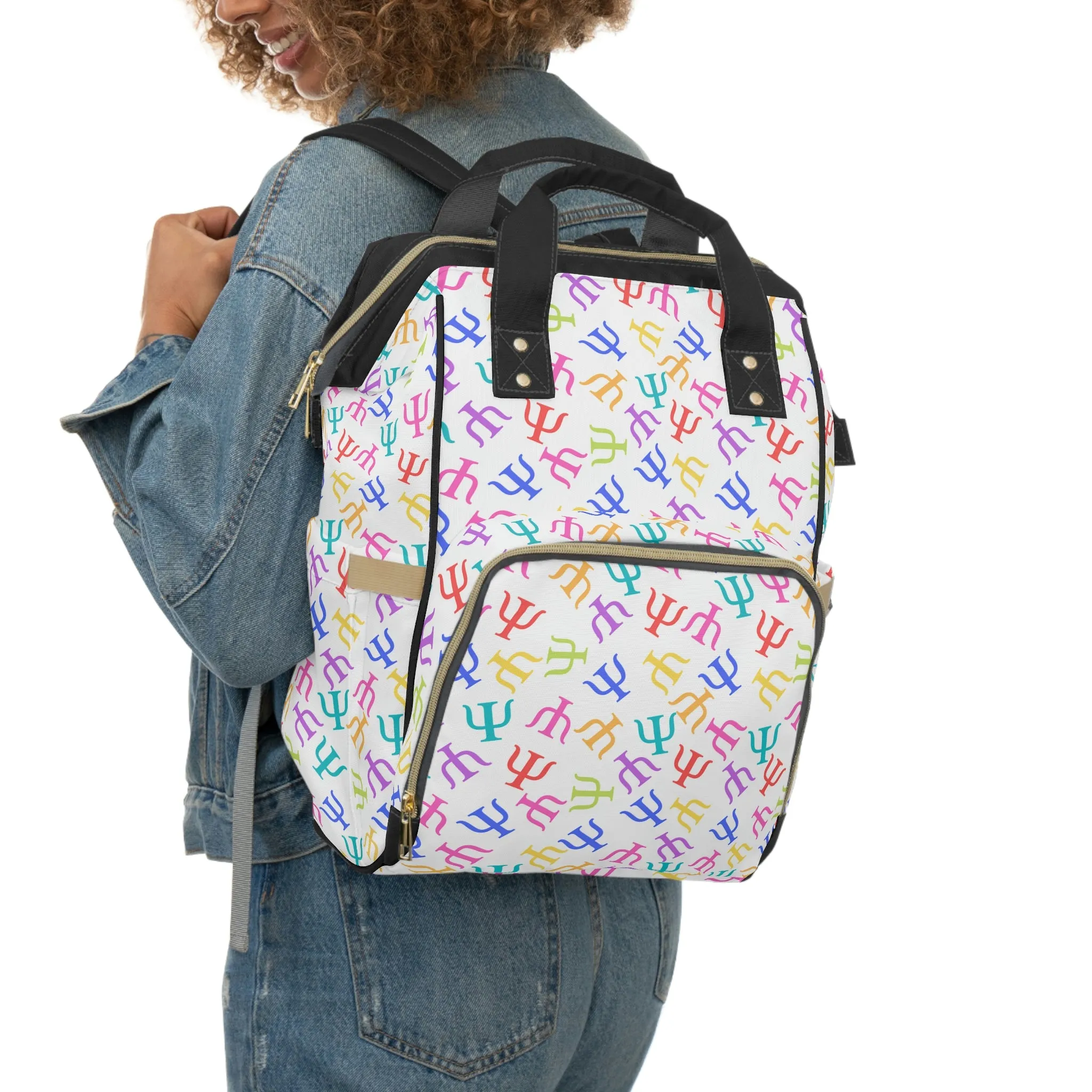 Bright Rainbow on White Psych Symbol Backpack
