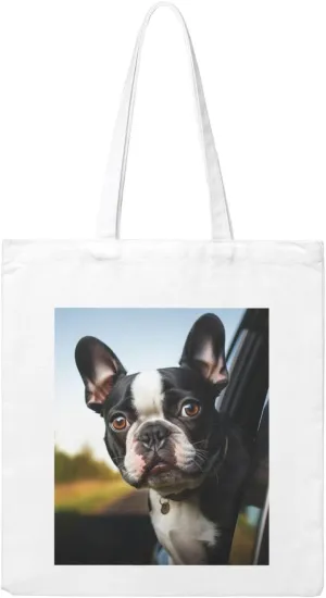 Canvas Aesthetic Tote Bag for Women Handbag Puppy Dog Boston Terrier Reusable Grocery Bags with Handles