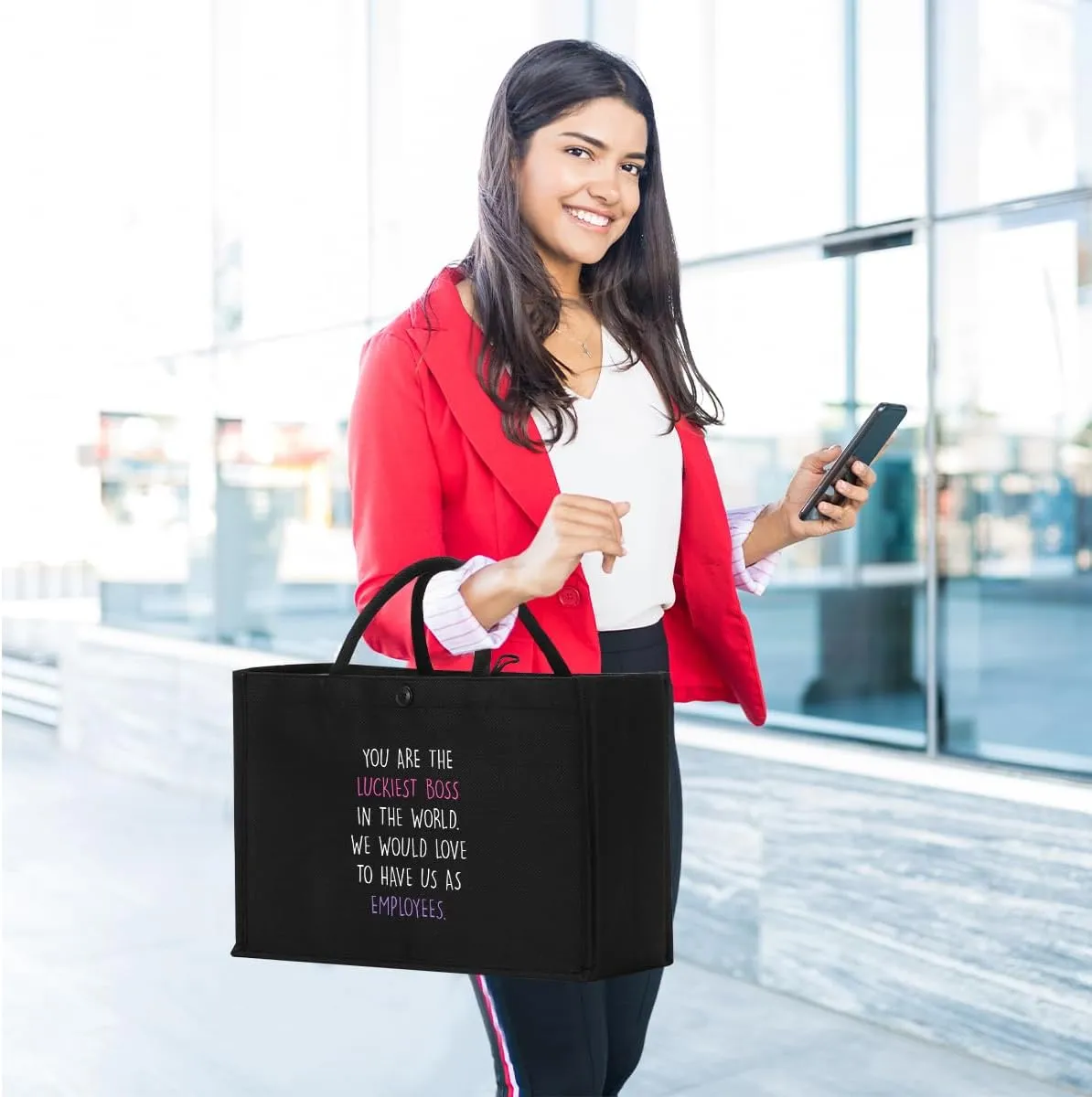 Canvas Tote Bag, Christmas Mothers Day Birthday Gifts for Female Woman Black