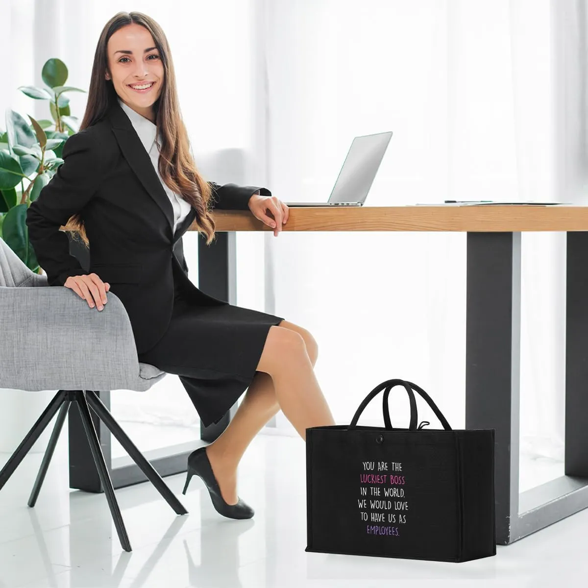 Canvas Tote Bag, Christmas Mothers Day Birthday Gifts for Female Woman Black