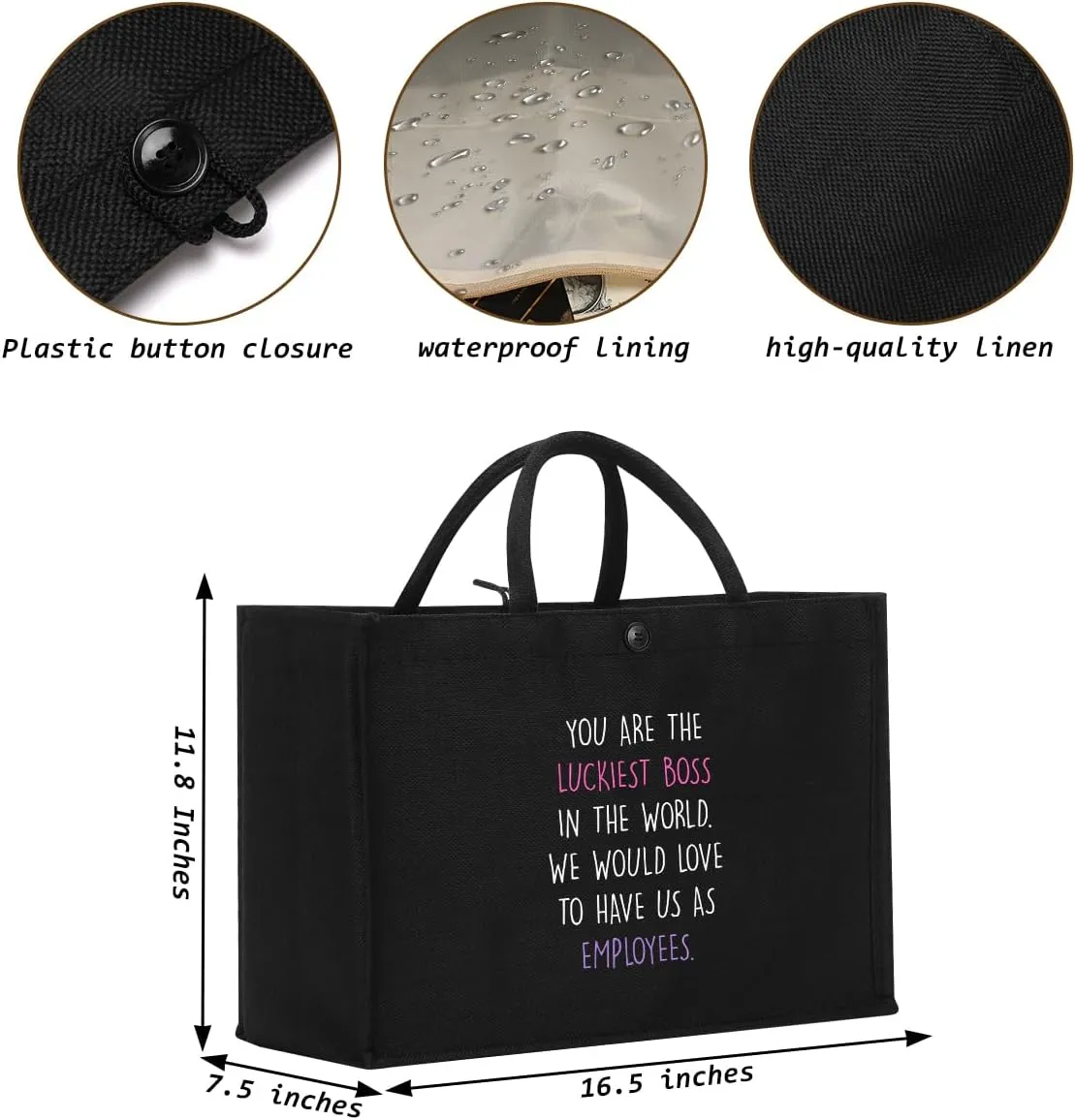 Canvas Tote Bag, Christmas Mothers Day Birthday Gifts for Female Woman Black