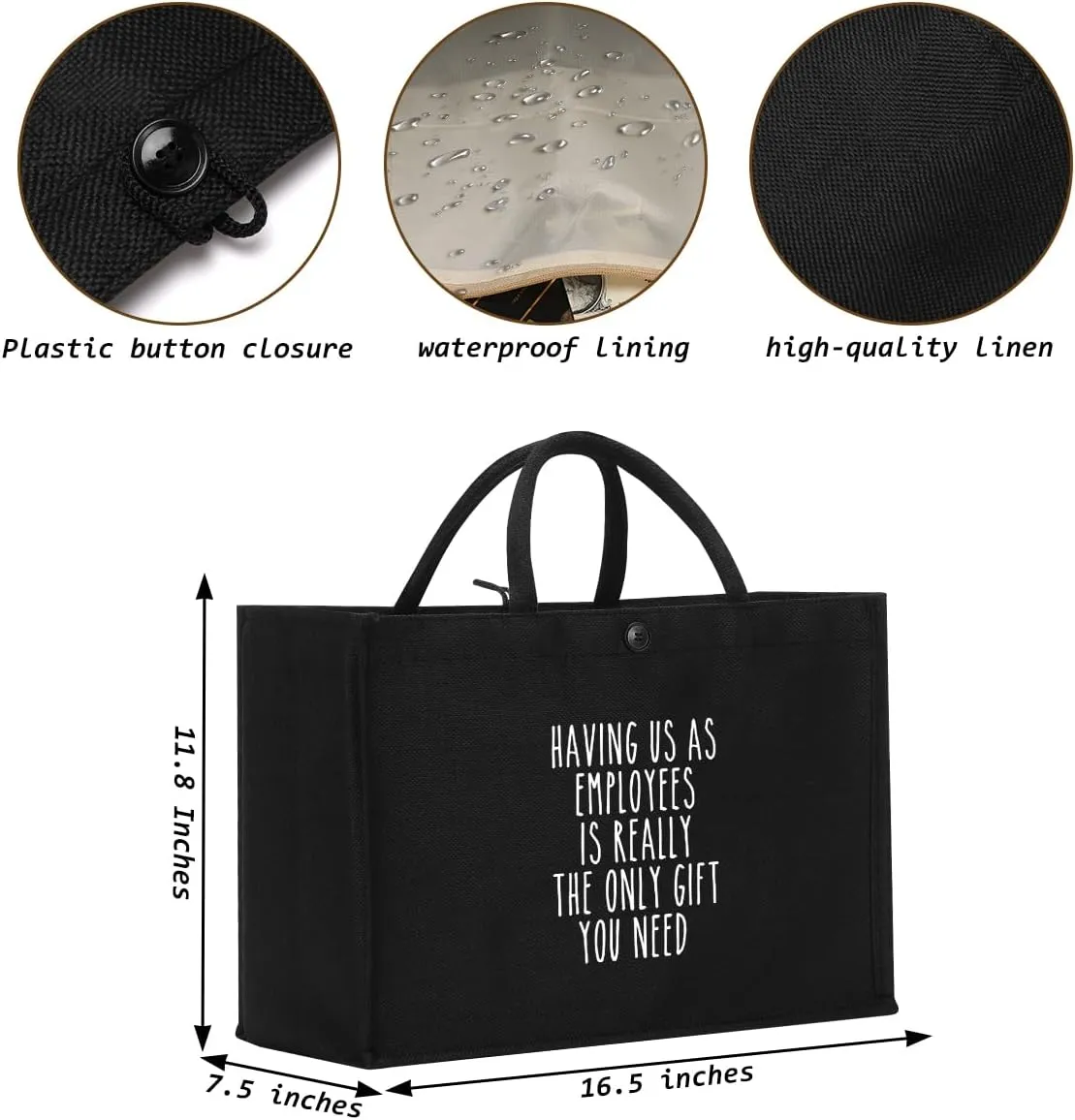 Canvas Tote Bag, Christmas Mothers Day Birthday Gifts for Female Woman Black