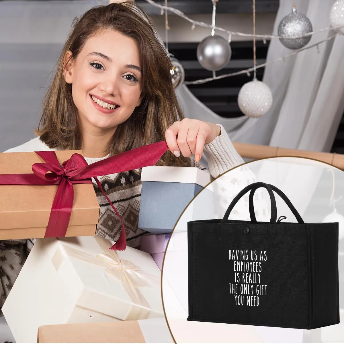 Canvas Tote Bag, Christmas Mothers Day Birthday Gifts for Female Woman Black
