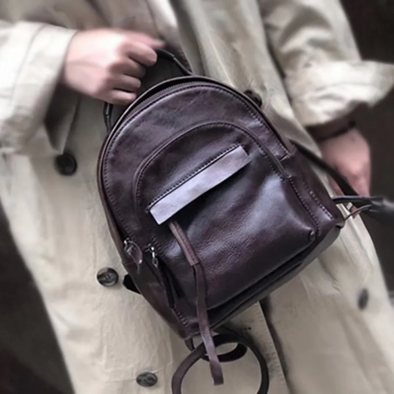 Chic Womens Black Leather Rucksack Backpack Purse for Women