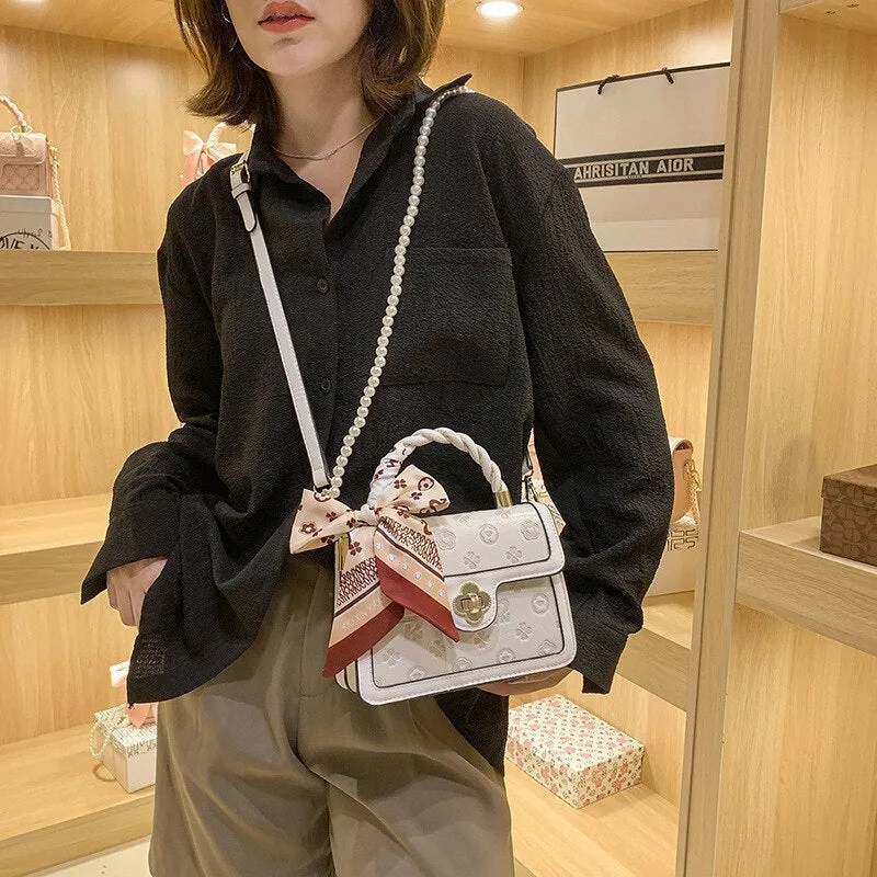 Christmas Gift Women's Bag 2021 New Korean Fashion Embossed Portable Small Square Bag Net Red Texture Silk Scarf Single Shoulder Messenger Bag