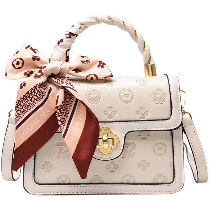 Christmas Gift Women's Bag 2021 New Korean Fashion Embossed Portable Small Square Bag Net Red Texture Silk Scarf Single Shoulder Messenger Bag