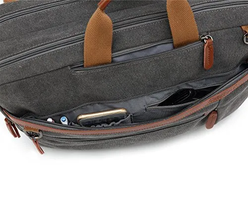 CoolBELL Convertible Backpack Shoulder Bag Messenger Bag Laptop Case Business Briefcase Leisure Handbag Multi-Functional Travel Rucksack Fits 17.3 Inch Laptop for Men/Women (Canvas Dark Grey)
