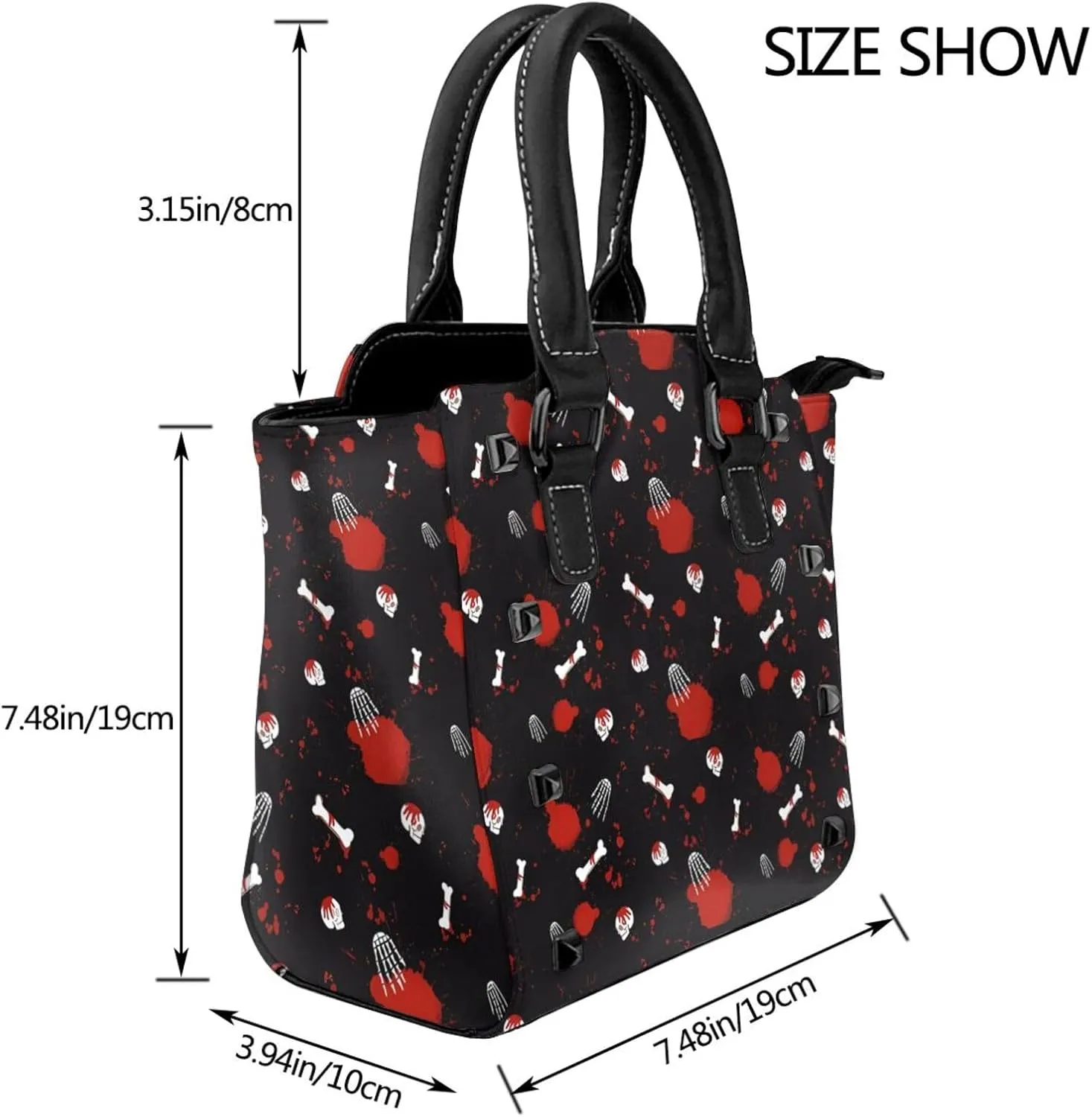 DWomen's Pu Leather Handbag Rivet Shoulder Bag Fashion Studded Top Handle Satchel Crossbody Tote Bag Punk Bag Purse