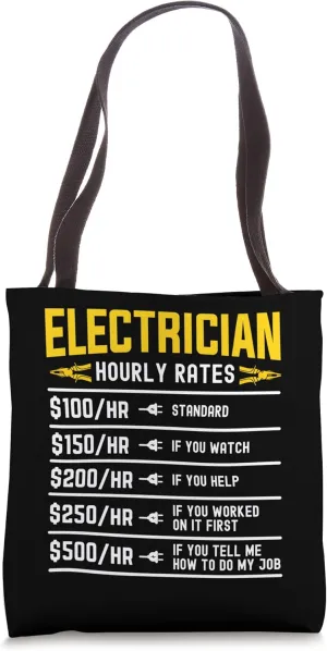 Electrician Hourly Rate Voltage Lineman Circuit Cable Tote Bag
