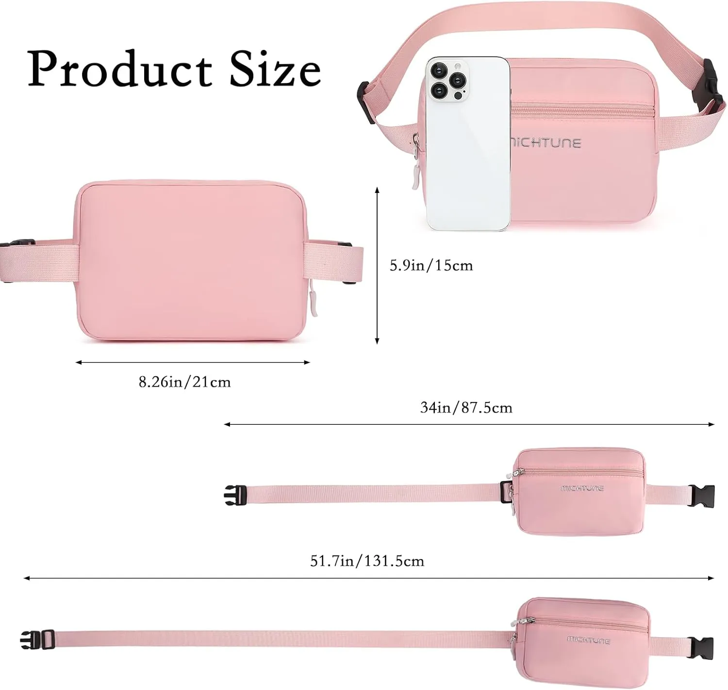 Everywhere Belt Bag,Nylon Cross Body Fanny Pack for Women Men,Waterproof Fashion Waist Packs,Crossbody Bags with Adjustable Strap (Pink)