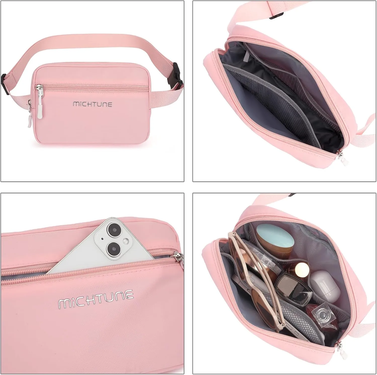 Everywhere Belt Bag,Nylon Cross Body Fanny Pack for Women Men,Waterproof Fashion Waist Packs,Crossbody Bags with Adjustable Strap (Pink)