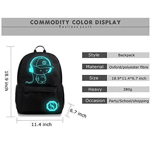 Fashion Luminous Backpack With Usb Charging Port And Lock, Fashion Glow In The Dark Backpack Laptop