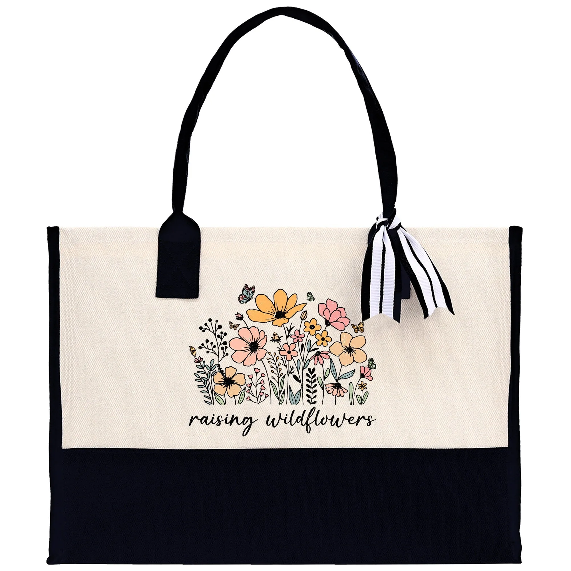 Floral Raising Wildflowers Cotton Canvas Tote Bag Mom Gift Mom Bag Mom Shopping Bag New Mom Gift Best Mom Ever Bag Boy Girl Mama Tote