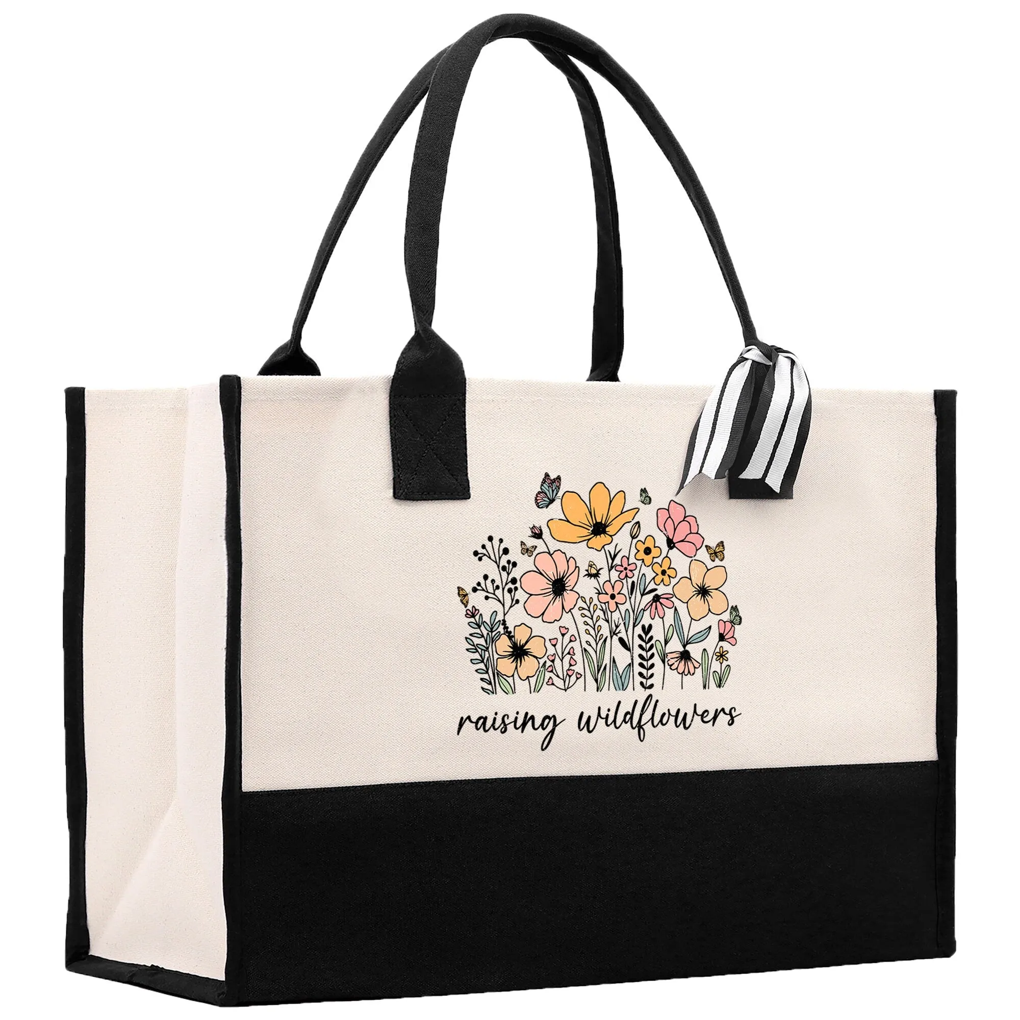 Floral Raising Wildflowers Cotton Canvas Tote Bag Mom Gift Mom Bag Mom Shopping Bag New Mom Gift Best Mom Ever Bag Boy Girl Mama Tote