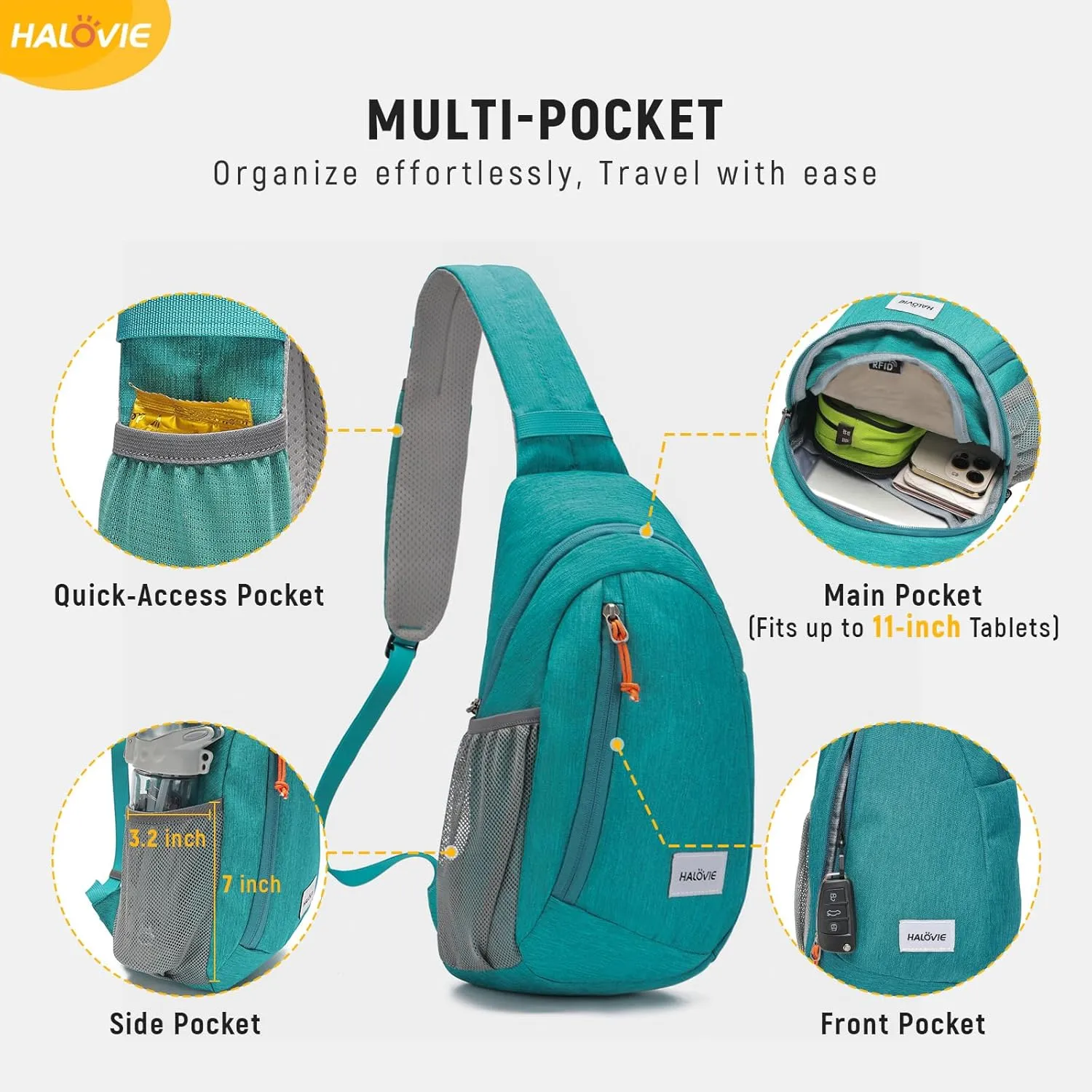 HALOVIE Anti Theft Crossbody Sling Bag RFID Travel Sling Backpack Lightweight Hiking Shoulder Chest Bag for Walking Work