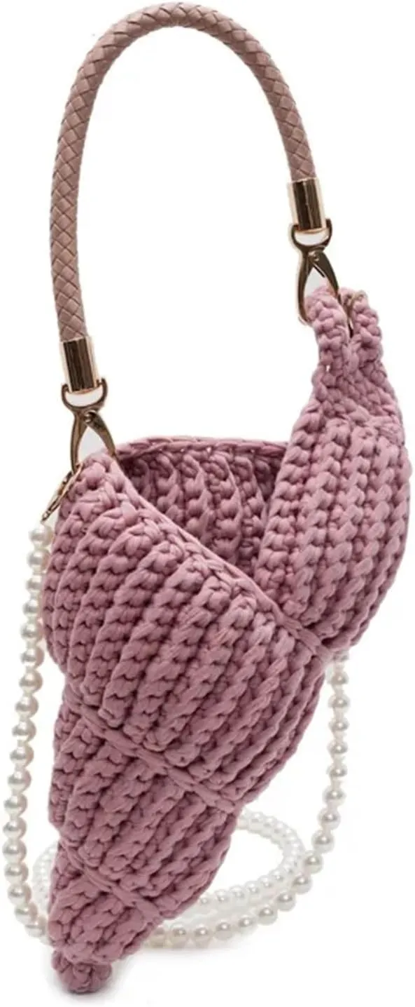 Hand-woven Conch Bag Luxury Pearl Chain Women Seaside Holiday Creative Shoulder Bag Cute Shell Crossbody Bag
