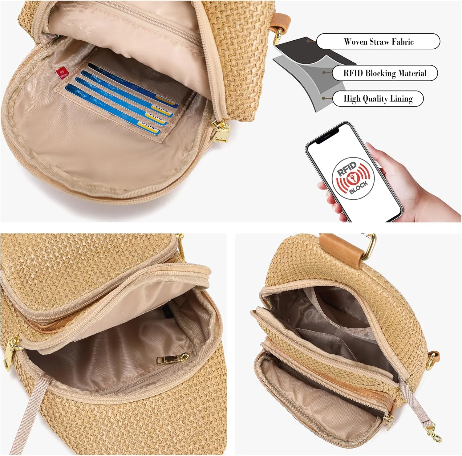 Haytijoe Straw Bag Summer Small Sling Bag RFID Blocking Crossbody Bags for Women Beach Bags Fanny Packs