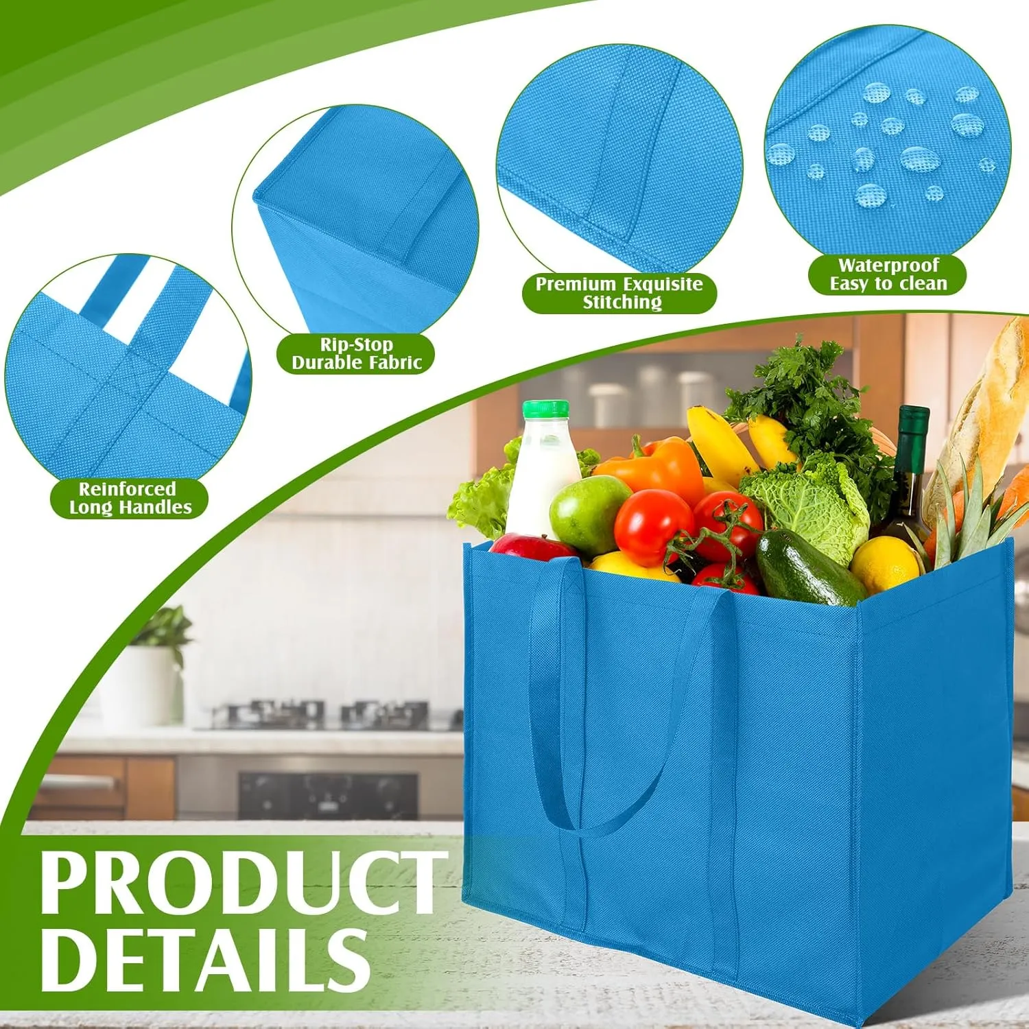 Hillban 30 Pack Reusable Grocery Bags Bulk Large Shopping Bags Washable Foldable Heavy Duty Totes Storage Bags with handles