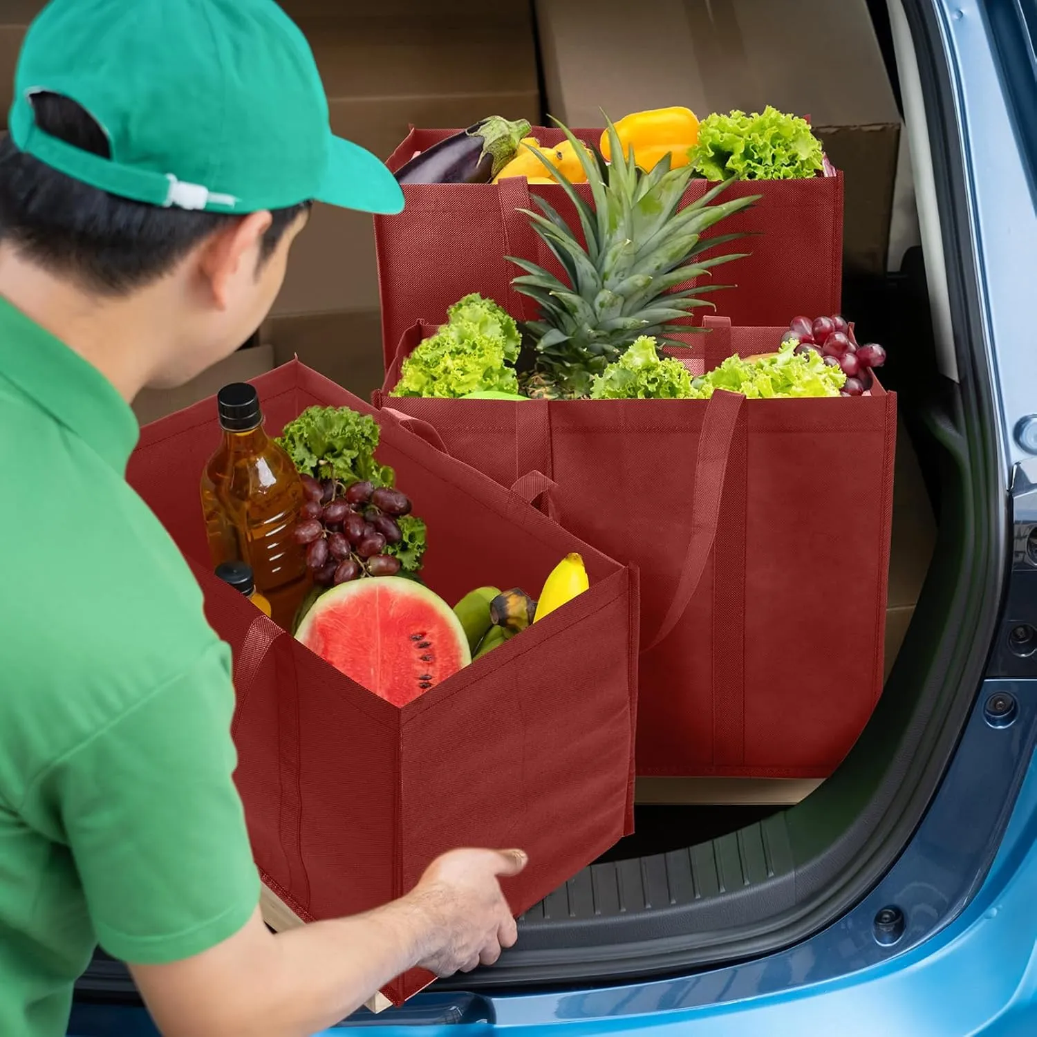 Hillban 30 Pack Reusable Grocery Bags Bulk Large Shopping Bags Washable Foldable Heavy Duty Totes Storage Bags with handles